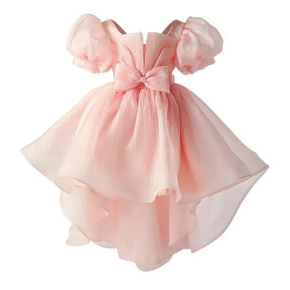 Otqutp Girls Christmas Wedding Party Bubble Sleeve Puffy Trailing Gown Dresses Dresses Birthday Party Evening Gowns Fashion Flower Girls Dress(Pink,6-7 Years)