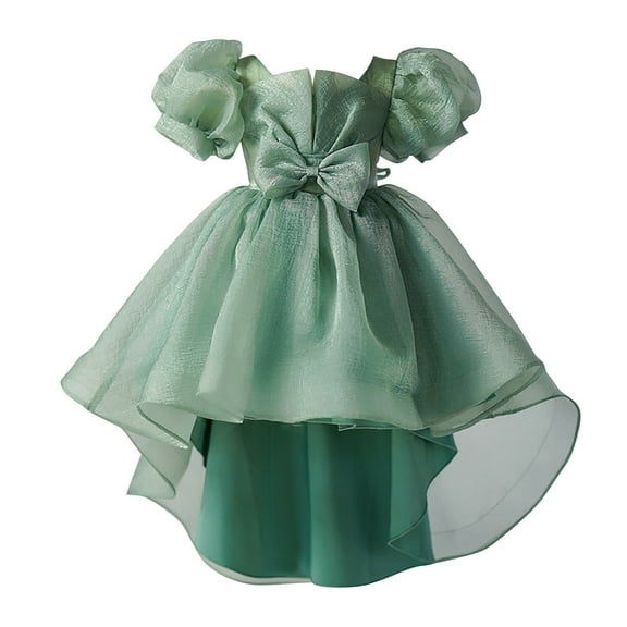 Otqutp Girls Christmas Wedding Party Bubble Sleeve Puffy Trailing Gown Dresses Dresses Birthday Party Evening Gowns Fashion Flower Girls Dress(Green,9-10 Years)