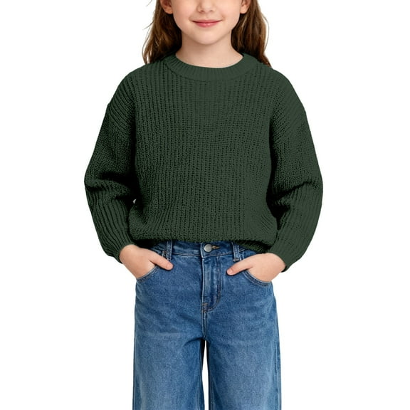 Otqutp Girls Chunky Pullover Sweater Kids Long Sleeve Crewneck Knit Sweatshirt Fall Winter Warm Jumper Tops for Toddler