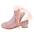 thumbnail image 1 of Otqutp Girls Chunky Sequin Ankle Boots Kids Low Heel Sparkly Glitter Shoes Fleece Fu𝗿 Lined Warm Shoes Insulated Cozy Boots, 1 of 7