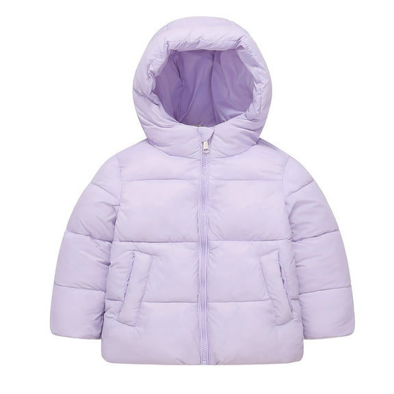 Otqutp Girls' Down Cotton Padded Jackets Autumn and Winter New Children's Short Cotton Padded Jackets Boys Padded Padded Jackets Large Children's Hooded Coats(Purple,18-24 Months)