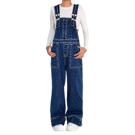 Otqutp Girls Denim Overalls Kids Sleeveless Wide Leg Bib Jumpsuit with Pockets Tween Cute Baggy Jeans Trendy Long Overall Pants