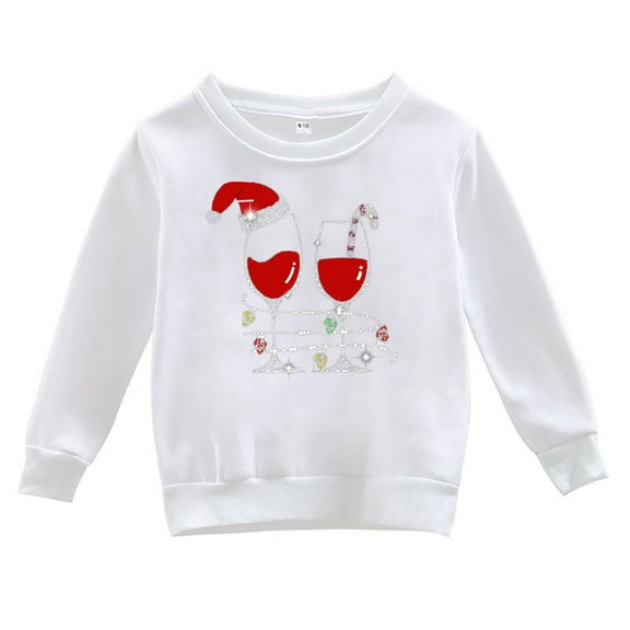 Otqutp Girls Fall and Winter Christmas Print Casual Round Neck Long Sleeve Sweater Pullovers Sweaters Kids Fall Shirt Thanksgiving Outfit (White,10-12 Years)