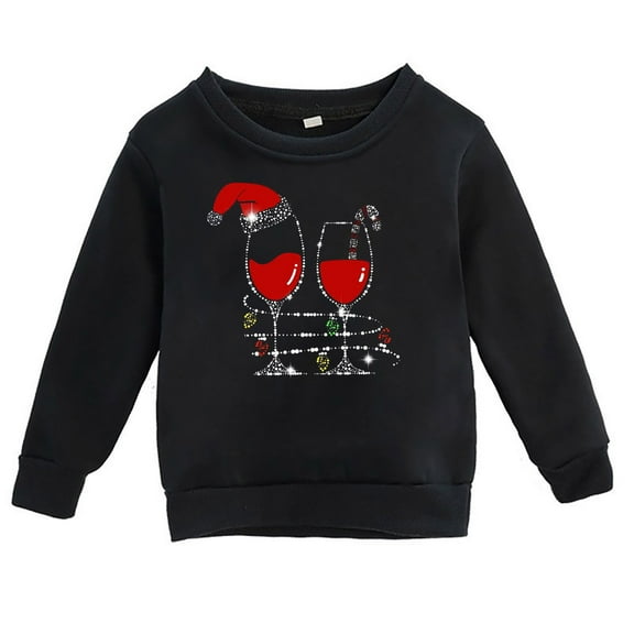 Otqutp Girls Fall and Winter Christmas Print Casual Round Neck Long Sleeve Sweater Pullovers Sweaters Kids Fall Shirt Thanksgiving Outfit (Black,3-4 Years)