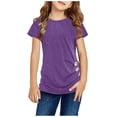 thumbnail image 1 of Otqutp Girls Fashion Knot Tunic Button Short Sleeve TShirt Casual Tops Front Blouse Kids Girls Loose Soft Casual Blouse Teen Girls Fall Clothes Tee(Purple-1,6-7 Years), 1 of 8