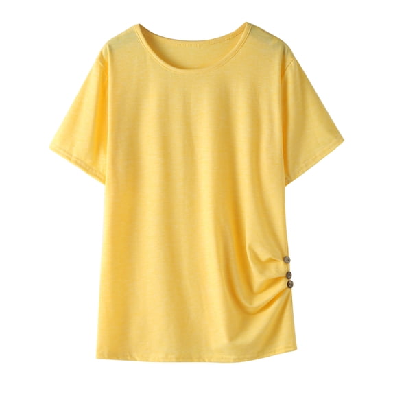 Otqutp Girls Fashion Knot Tunic Button Short Sleeve TShirt Casual Tops Front Blouse Kids Girls Loose Soft Casual Blouse Teen Girls Fall Clothes Tee(Yellow-2,4-5 Years)