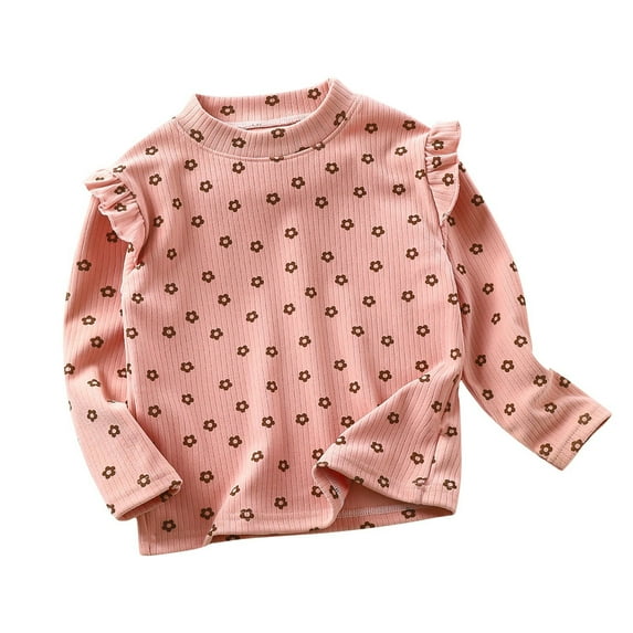 Otqutp Girls Fashion Tops Girls' Autumn and Winter Floral Base Shirt Girls' Flying Sleeve Autumn T Shirt Little Girls All Flying Sleeve Base Shirt for 1 to 14 Years