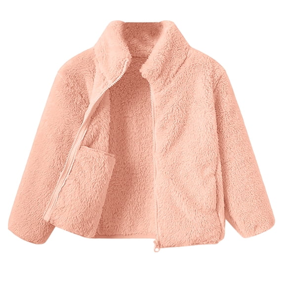 Otqutp Girls Fleece Jackets Kids Fuzzy Zip Up Hoodie Fall Winter Outerwear with Pockets Coral Plush Lightweight Sweatshirts
