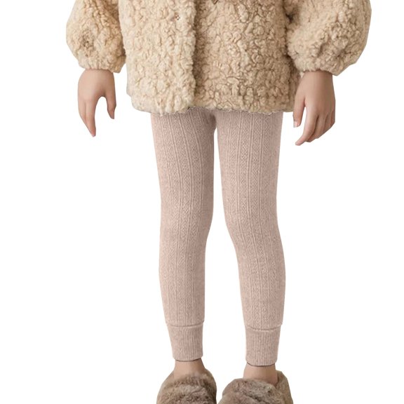 Otqutp Girls Fleece Lined Ankle Leggings Winter Thick Ribbed Knit Tights Pants Kids Slim School Casual Opaque Pantyhose