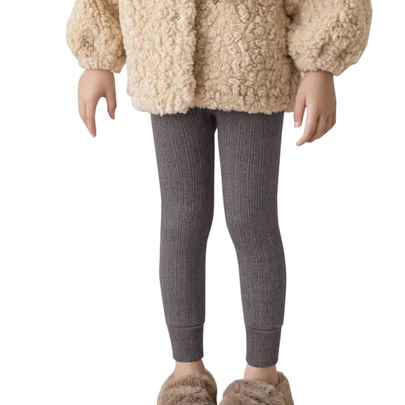 Otqutp Girls Fleece Lined Ankle Leggings Winter Thick Ribbed Knit Tights Pants Kids Slim School Casual Opaque Pantyhose