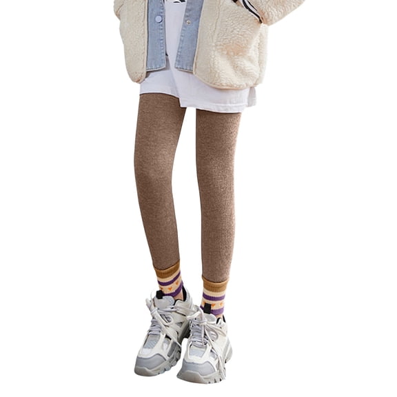 Otqutp Girls Fleece Lined Thermal Leggings Ankle Stretchy Winter Cute Tights Pants Kids Ribbed Warm Opaque Pantyhose Bottom