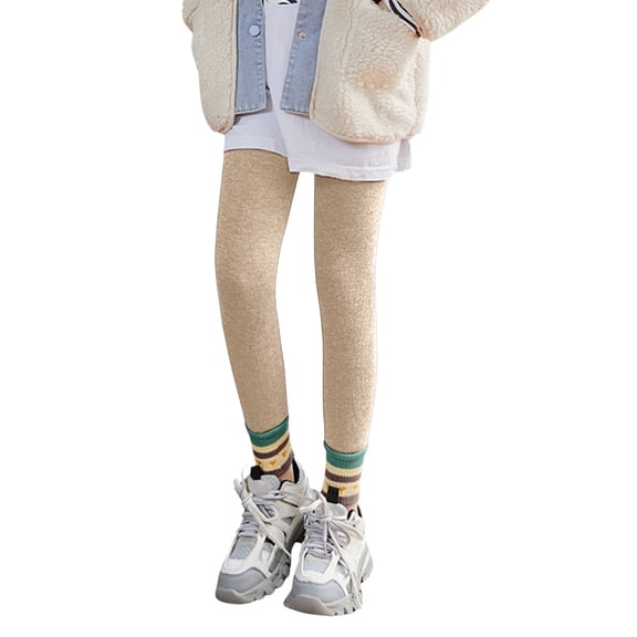 Otqutp Girls Fleece Lined Thermal Leggings Ankle Stretchy Winter Cute Tights Pants Kids Ribbed Warm Opaque Pantyhose Bottom