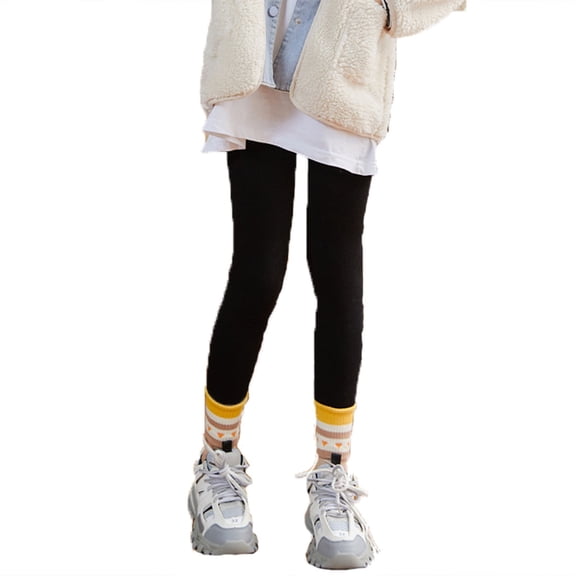 Otqutp Girls Fleece Lined Thermal Leggings Ankle Stretchy Winter Cute Tights Pants Kids Ribbed Warm Opaque Pantyhose Bottom