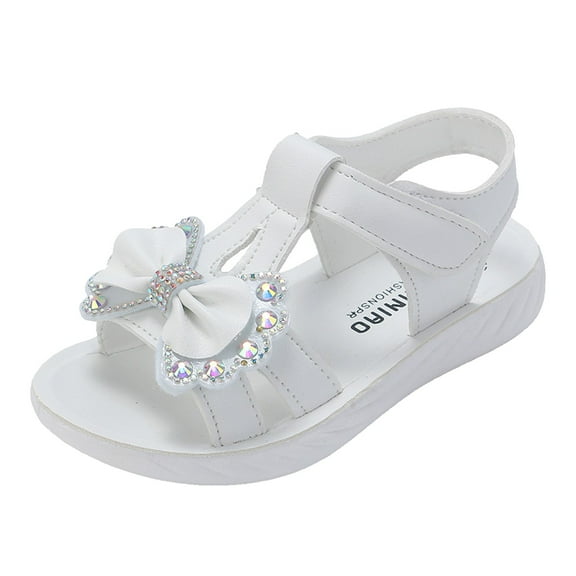 Otqutp Girls Foam Sequins Bow Sandals with Strap Summer Wide Dress Shoes Little Girls Kids Flat Outdoor Beach Pool Loafers