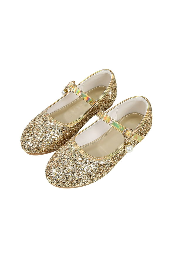 Girls Glitter Dress Shoes Closed Toe Mary Janes for Big Girls Sparkly Shoes Princess Ballet Flats for Wedding Party