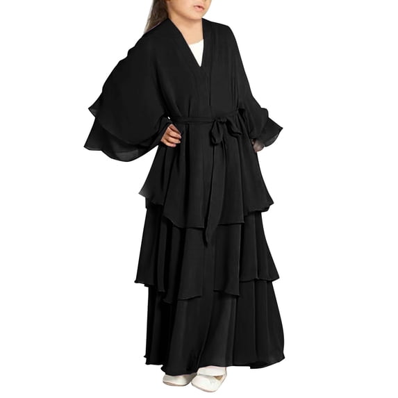 Otqutp Girls Halterneck Layer Chiffon Dress A-Line Swing Muslim Dresses for Teens 𝗥uffle 𝗧iered Elegant 𝗗ubai Prayer Abayas