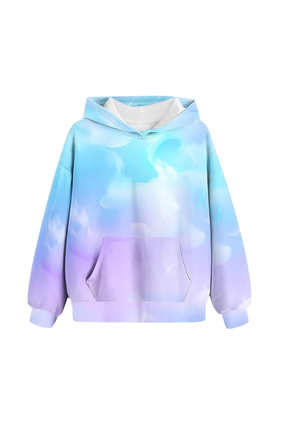 Girls Hooded Sweatshirt Cloud Tie-Dye Hoodie Fleece Pullover Long Sleeve Warm Clothes with Pocket for Kids Fall Outfits