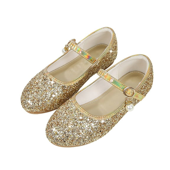 Otqutp Girls Kids Closed Toe Ankle Sequins Sandals with Strap Wedding Formal Gold Glitter Shoes Trendy Fancy Sandals