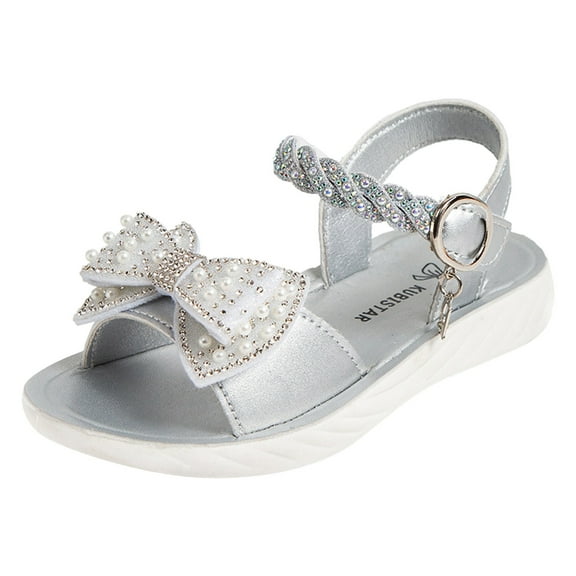 Otqutp Girls Kids Foam Leather Sandals Wedding Beaded Ankle Strap Shoes Baby Girl Open Toe Summer Sequins Glitter Sandals Cute