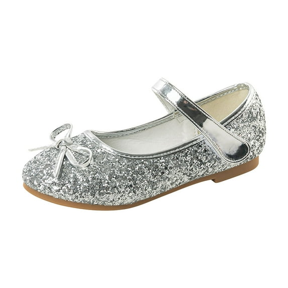 Otqutp Girls Kids Low Heel Princess Sandals Sequins Closed Toe Ankle Shoes with Strap Rubber Sole Non Slip Wedding Dance Shoes