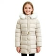 thumbnail image 1 of Otqutp Girls Long Puffer Jacket with Faux Fu𝗿 Hood and Belt Winter Quilted Warm Down Coat for Kids Slim Fit Parka Outerwear, 1 of 8