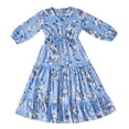 thumbnail image 1 of Otqutp Girls Long Sleeve 𝗙loral Layer Dress 𝗦mocked Waist Full Length Holiday Vacation Swing Dresses Casual Holiday Clothes, 1 of 9