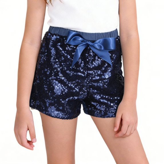 Otqutp Girls Metallic Shorts Bow Shiny Elastic Waist Dance Shorts Kids Summer Solid Loose Fit Lightweight Performance Shorts
