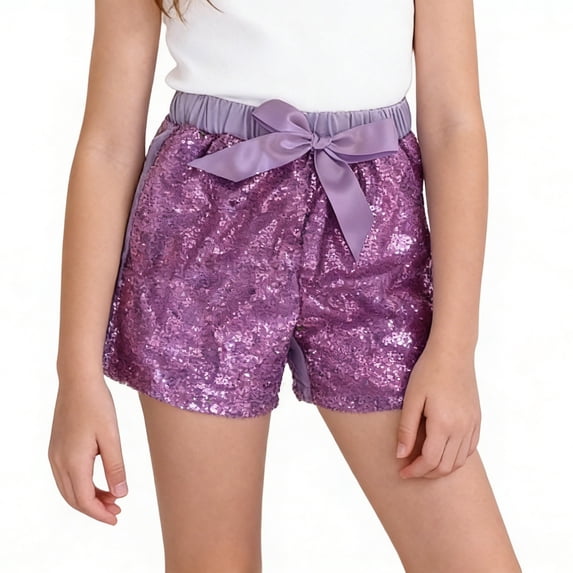 Otqutp Girls Metallic Shorts Bow Shiny Elastic Waist Dance Shorts Kids Summer Solid Loose Fit Lightweight Performance Shorts