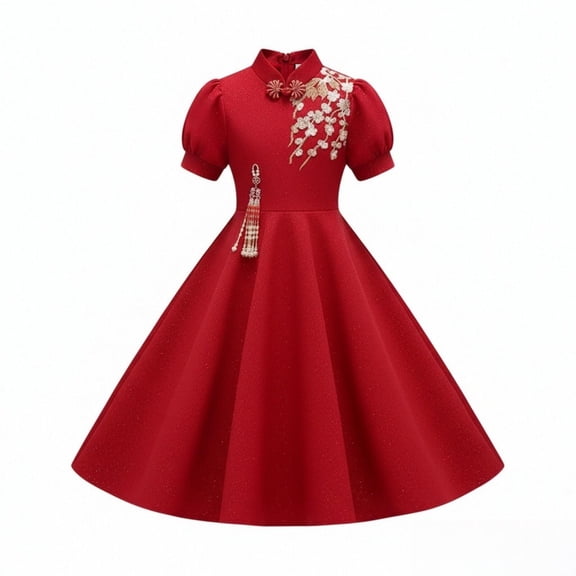 Otqutp Girls New-Chinese 𝗦tyle New Years Dress Retro Embroidery Princess Dresses for Birthday Traditional Performance Outfit