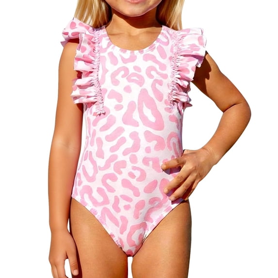 Otqutp Girls One Piece Swimsuit Rainbow Gradient Heart Print Ruffle Sleeveless Bathing Suit Summer Slim Fit Beach Surf Swimwear