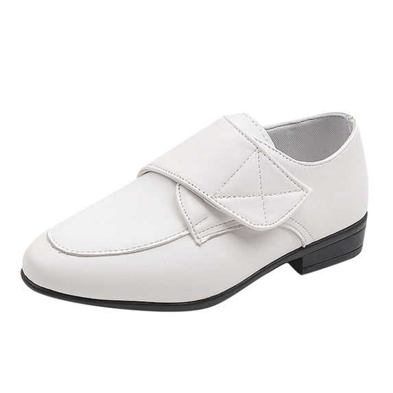 Otqutp Girls Performance Shoes Fashion Children Boys Leather Shoes Pointed Low Heel Solid Color Hook Loop Slip On Comfortable Dress Shoes