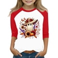 thumbnail image 1 of Otqutp Girls Pumpkin Shirt 3/4 Length Sleeve T-Shirts Halloween Shirts for Kids Flower Ghosts Prints Spooky Horror Party Parade Tops, 1 of 5