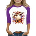 thumbnail image 1 of Otqutp Girls Pumpkin Shirt 3/4 Length Sleeve T-Shirts Halloween Shirts for Kids Flower Ghosts Prints Spooky Horror Party Parade Tops, 1 of 5