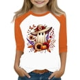 thumbnail image 1 of Otqutp Girls Pumpkin Shirt 3/4 Length Sleeve T-Shirts Halloween Shirts for Kids Flower Ghosts Prints Spooky Horror Party Parade Tops, 1 of 4