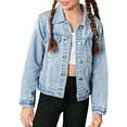 thumbnail image 1 of Otqutp Girls Ripped Jean Jacket Front Pocket Button Long Sleeve Collared Jean Coat Retro Classic Casual School Clothes, 1 of 6