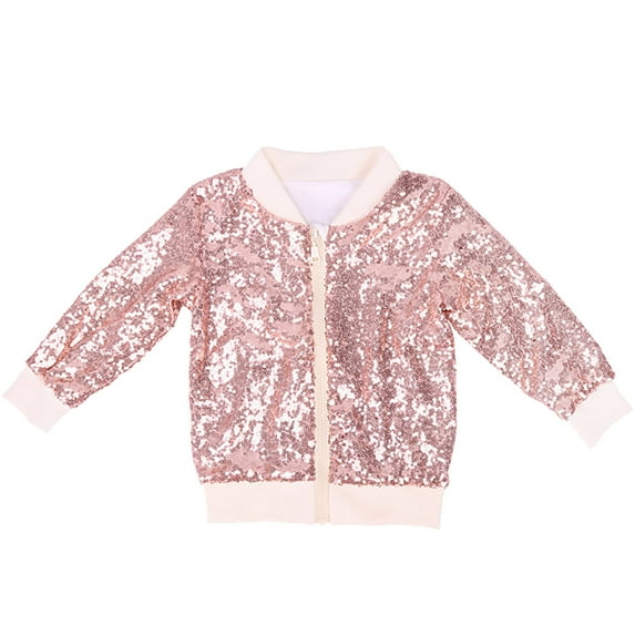 Otqutp Girls Sequin Jacket Kids Glitter Sparkly Flight Outerwear Coat Toddler Fashion Cool Shiny Birthday Party Festival Top