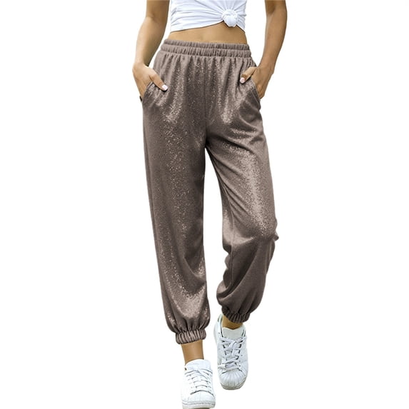 Otqutp Girls Sequin Sweatpants Wide Leg Sparkly Baggy Elastic Waist Performance Joggers Pants Spring Fall Track Pants