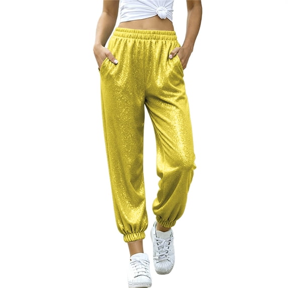 Otqutp Girls Sequin Sweatpants Wide Leg Sparkly Baggy Elastic Waist Performance Joggers Pants Spring Fall Track Pants