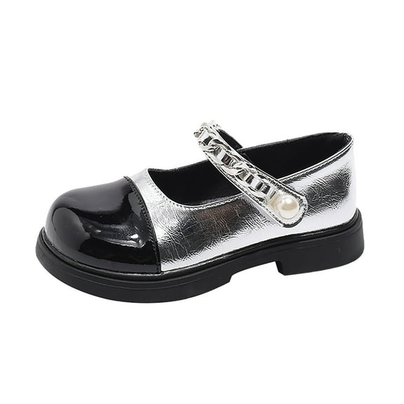 Otqutp Girls Single Shoes Bowknot First Shoes Buckle Strap 0-13Years Toddler Kids Soft Bottom Breathable Princess Shoes Dress Shoes School Shoes(Silver,4-4.5 Years)