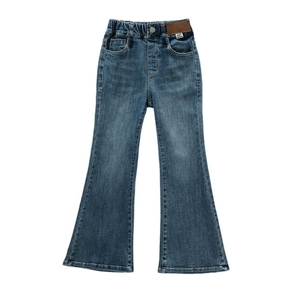 Otqutp Girls Slim Fit Thin Denim Pants Girls Wide Leg Denim Jeans Children's Girls' Fit Jeans Wide-Leg Simple Design Jeans With Pockets(Blue-A,7-8 Years)