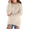 thumbnail image 1 of Otqutp Girls Solid Color Oversized Pullover Warm Soft Plush Fuzzy Sweatshirt Teen Kids Round Collar Spring Fall Outfits, 1 of 5