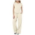 thumbnail image 1 of Otqutp Girls Summer 2 Piece Outfits Cap Sleeve Shirts Wide Leg Pants Sets Kids Ribbed Knit Matching Set Travel Vacation Clothes 2026, 1 of 4