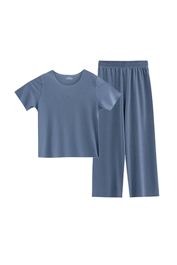 Girls Summer Clothes Soft Cotton Short Sleeve Trouser Sets Girls 2 Piece Outfit Crop Tops Wide Leg Pants Matching Set Casual