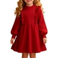 thumbnail image 1 of Otqutp Girls Sweater Dress Fall Winter Long Sleeve Cable Knit Pullover Clothes for Kids 𝗥uffle Collar Knee Length Midi Dresses, 1 of 9