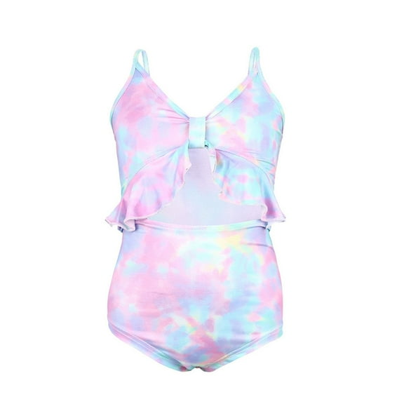 Otqutp Girls Tie Dye Ruffle Swimming One Piece Kids Rainbow Swimsuit Rash Guard Cute Bathing Suit Beach Swimwear High Waist Tankini