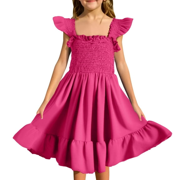 Otqutp Girls' U-Neck Casual Cotton Dress 2025 Trendy Tank Top Sundress for Kids 4-10 Years - Solid Color Everyday Outfit