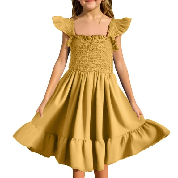 Otqutp Girls' U-Neck Casual Cotton Dress 2025 Trendy Tank Top Sundress for Kids 4-10 Years - Solid Color Everyday Outfit