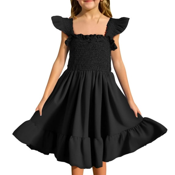 Otqutp Girls' U-Neck Casual Cotton Dress 2025 Trendy Tank Top Sundress for Kids 4-10 Years - Solid Color Everyday Outfit