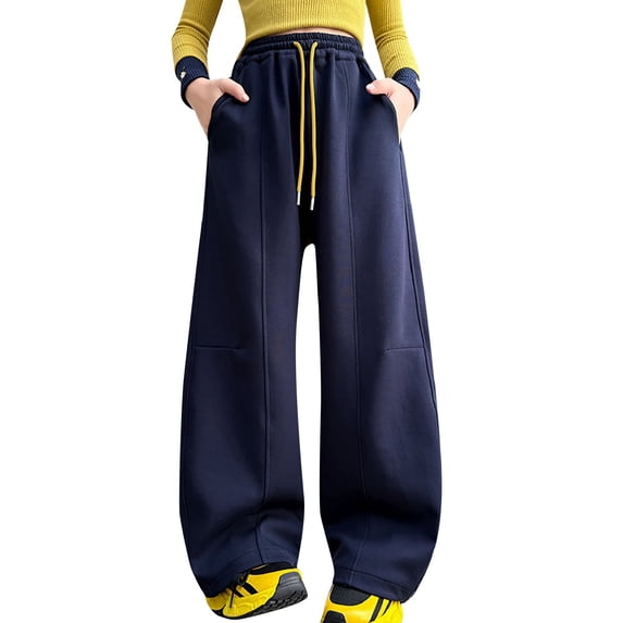 Otqutp Girls Wide Leg Sweatpants Fleece Lined Baggy Elastic Waist Trendy Barrel Pants Winter Oversized Joggers Pants