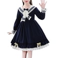 thumbnail image 1 of Otqutp Girls' Winter Dress Children Kids Toddler Girls Long Ruffled Sleeve Bowknot Lolita Skirt Princess Dress Outfits Girls Dress for 3-15Years(b-Dark Blue,5-6 Years), 1 of 6
